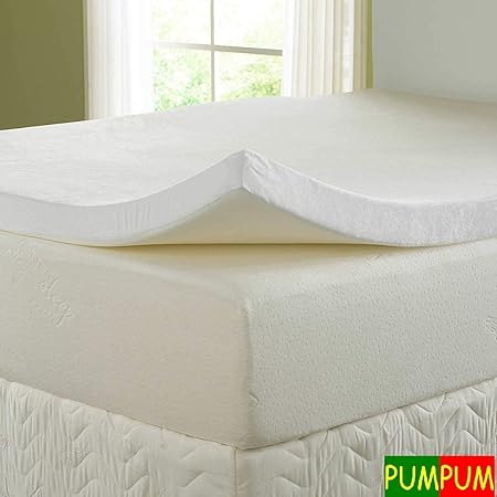 PumPum 2 Inches Memory Foam Mattress Topper with Cover ,Queen Size (78 x 60),White