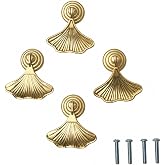 MFORLD Gold Knobs for Cabinets, 4-Pack Ginkgo Leaf Decorative Drawer Pulls | Art Deco ginkgo leaf drawer knobs for dressers; includes 4 matching knobs and screws for kitchen and bathroom cabinets.