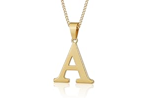 Suweibuke Initial Necklace for Men Women Boys Girls, 18K Gold Plated 26 Letters Pendant Necklace, Personalized Jewelry Gifts