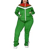 UOUA Women's Plus Size Jogging Suit 2 Piece Sweatsuit Long Sleeves Jacket & Pants Two Piece Track Set Outfit