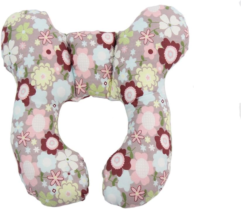 Newborn Baby Travel Pillow-Baby Neck Support Pillow for Toddler Car Seat to Protect Baby's Head (Flower,Cotton-Brown)