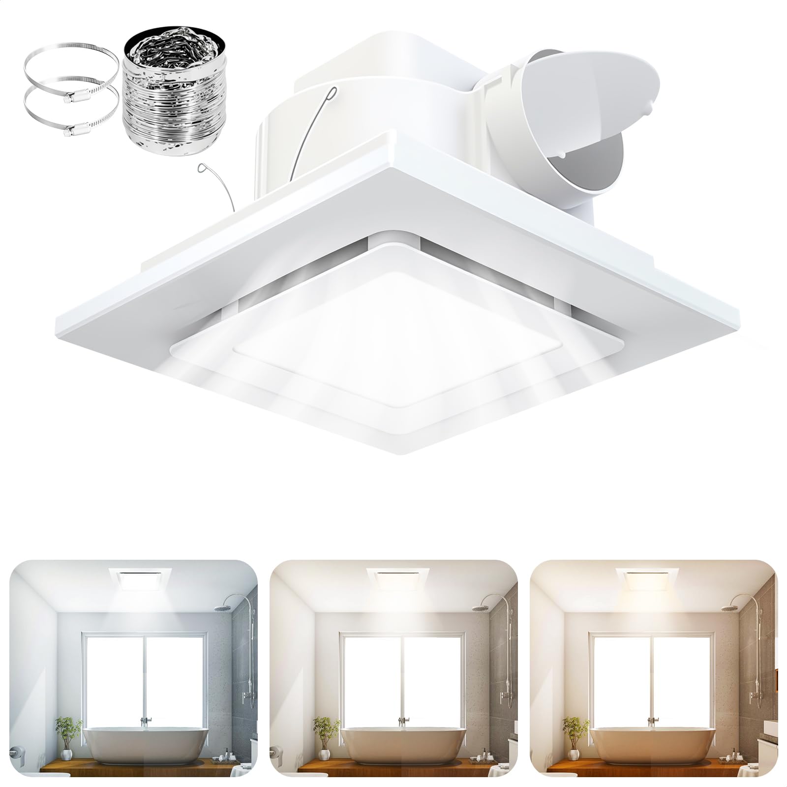Photo 1 of LESANM Exhaust Fan with Light, 12 inch Square Ceiling Mount Quiet Exhaust Fan - 12W 4000/5000/6000K Adjustable LED Light Combo, 110-220V 1.0 Sones Low Quiet Ventilation Vents for Office, Hotel, Bath