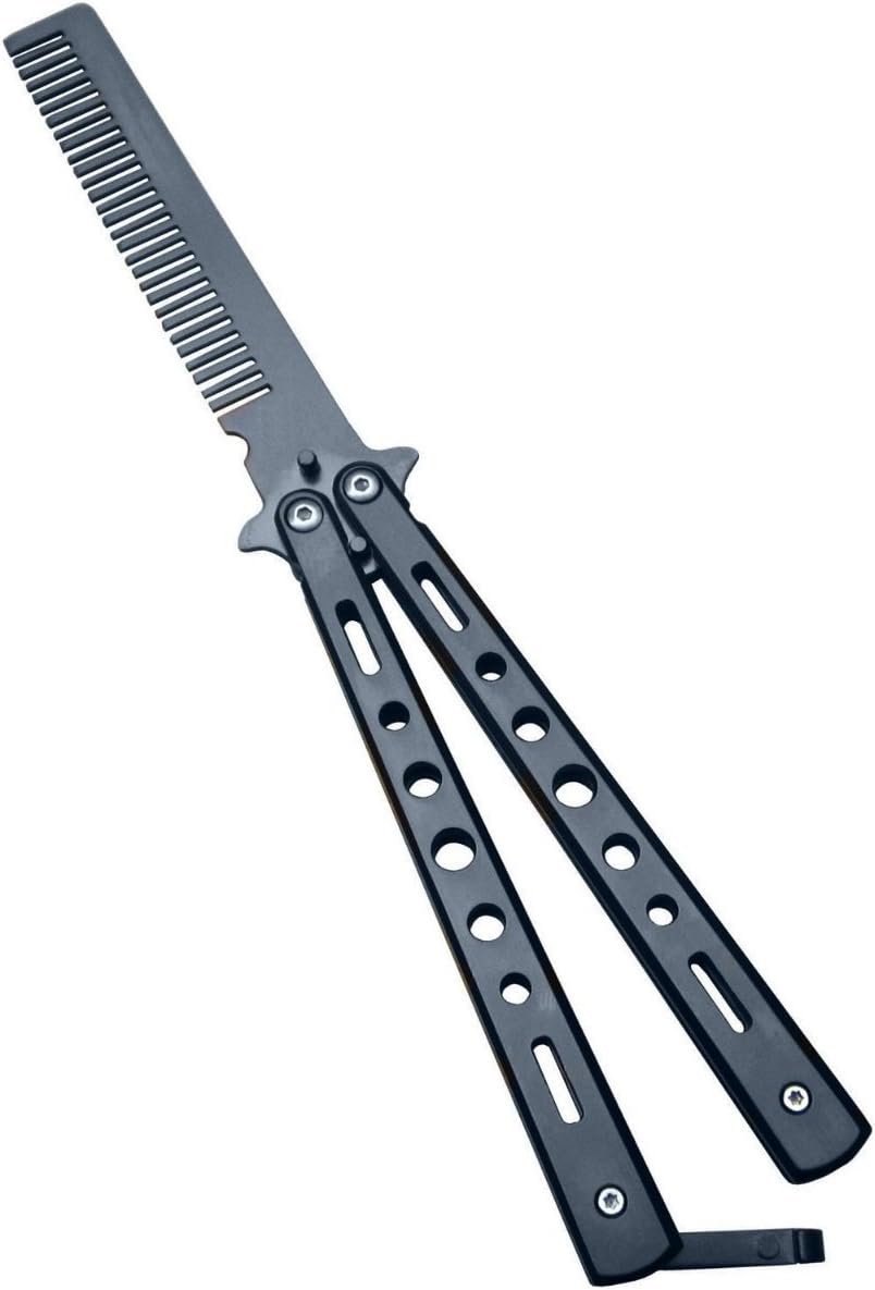 Sancang I1-06GH-6Y90-CA Butterfly Trainer Powder Coated Knife, Black