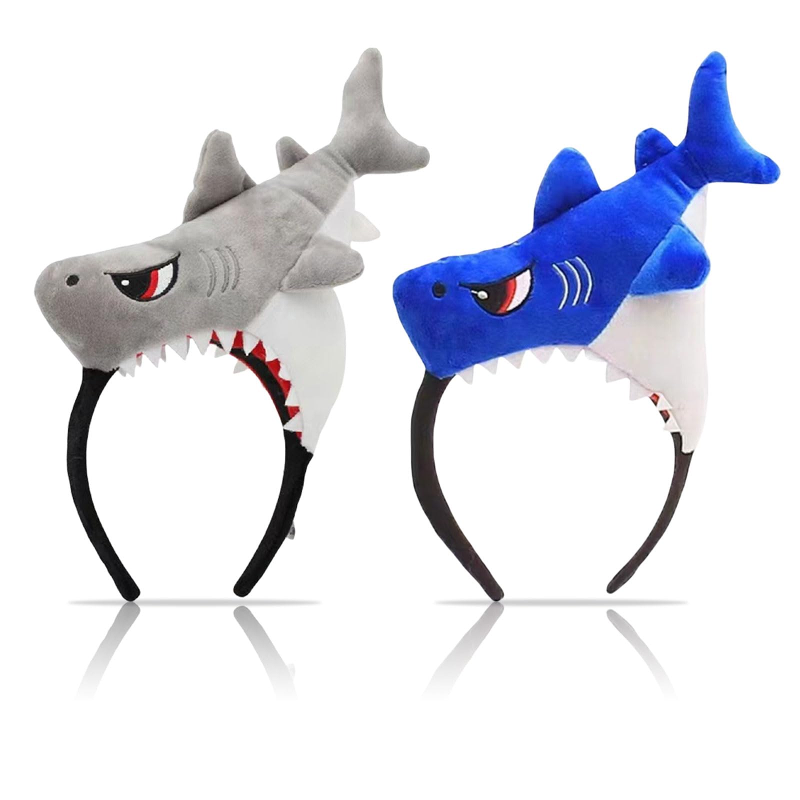 GlamRays Pack of 2 Shark Headband Plush Shark Hat Cute Animal Headwear Multicoloured L