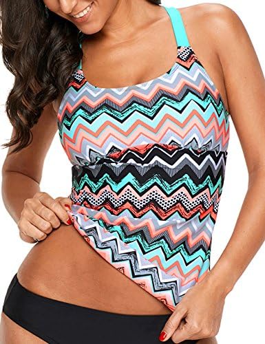 Womens V Neck Racerback Printed Tankini Swim Tops(S-XXXL)