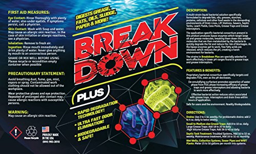 Concentrated Liquid Bacterial ENZYMES - Breaks Down Grease, Paper,Fat & Oil in Drain Lines, Sewer Lines, Septic Tanks, Grease Traps, RV & Boat Tanks & More! Controls Foul Sewer Odors! (1 Gallon)