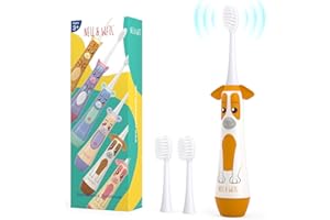 NELL&WELL Kids Electric Toothbrush, 2-Min Timer, 3 Modes with Memory, IPX 7 Waterproof, Battery Powered Kids Toothbrush with 3 Soft Bristles Heads for Children Boys and Girls Ages 3+