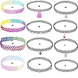 #1 Top Recommendedd Girls Choker-12 PCS Handmade Fashion Classical Girls or babies Gothic Tattoo Charm Choker Necklace Set