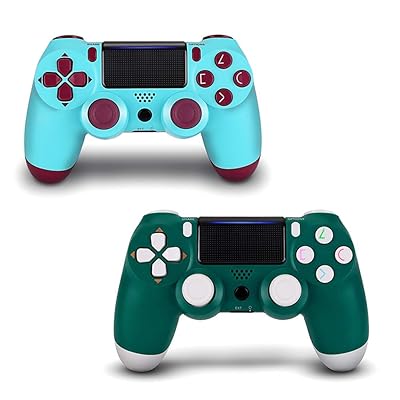 Wireless PS4 Controller, PS4 Remote for Sony Playstation 4 with Charging Cable and Double Shock, Berry BlueAlpine Green New Model
