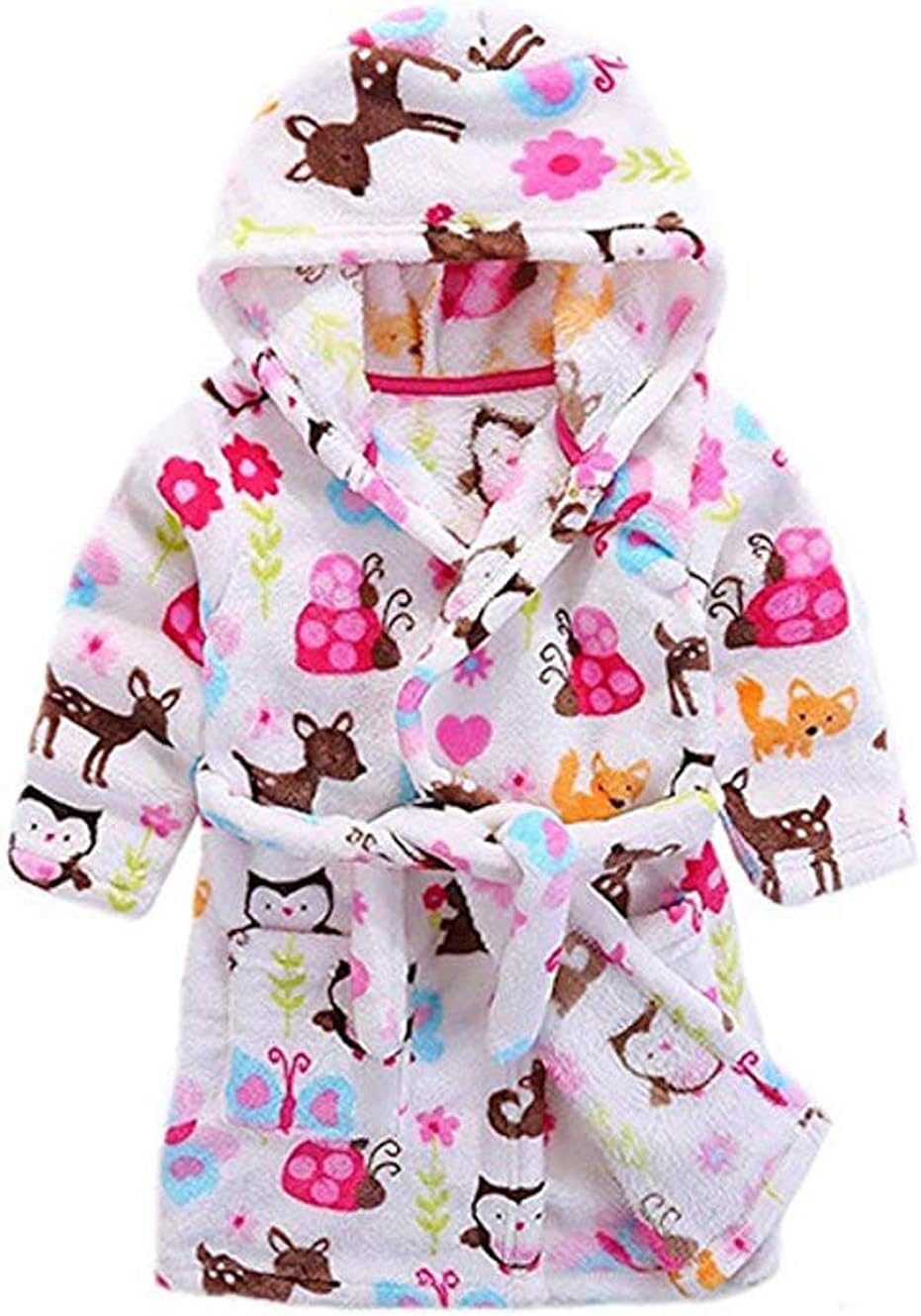 Boys & Girls Bathrobes, Toddler Kids Hooded Robe, Plush Soft Coral Fleece Bathrobe Robes Pajamas Sleepwear for Girls Boys: Clothing