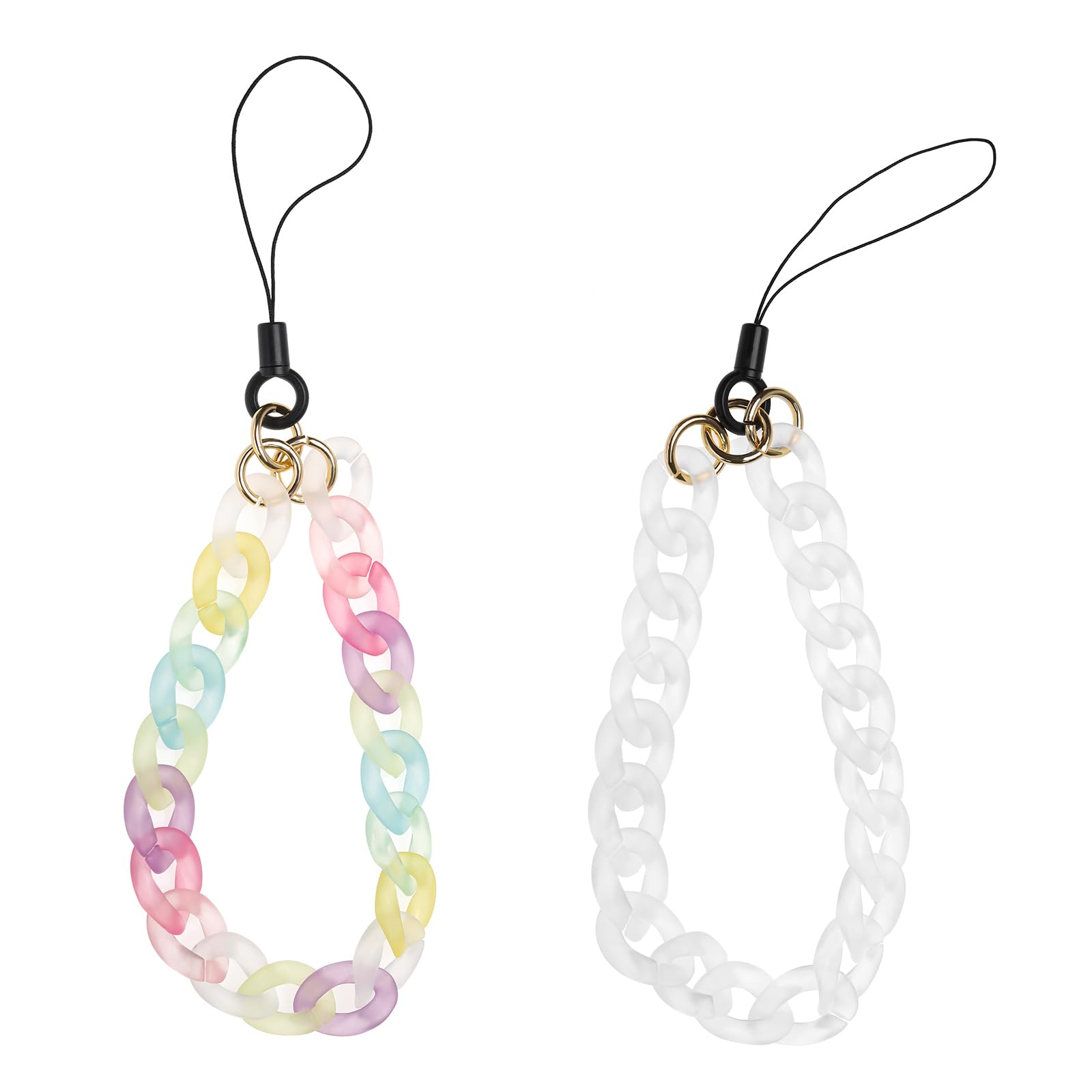 eMagTech 2PCS Phone Charm Acrylic Anti-Lost Phone Chain Lanyard Hand Wrist Strap Hanging Strap Bracelet for Keychains Wallet Handbag Decoration 24cm (Colourful & White)