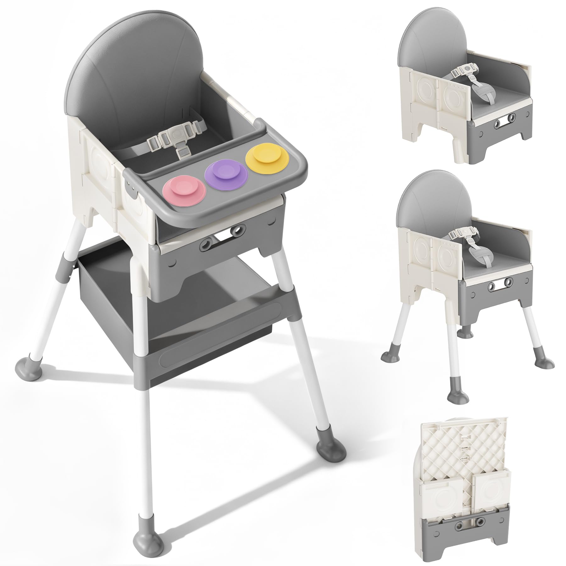 Photo 1 of Baby High Chair, High Chairs for Babies and Toddlers, Light Weight Portable Highchair, Comfortable Feeding, Multi-Use Easy Clean High Chair (Gray)