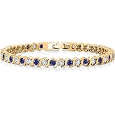 Gem Stone King 3MM Simulated Blue Sapphire and Sparkling White Cubic Zirconia Tennis Bracelet for Women | 14K Gold Plated | 4.50 Cttw | Size 7 Inch | Choice of Color