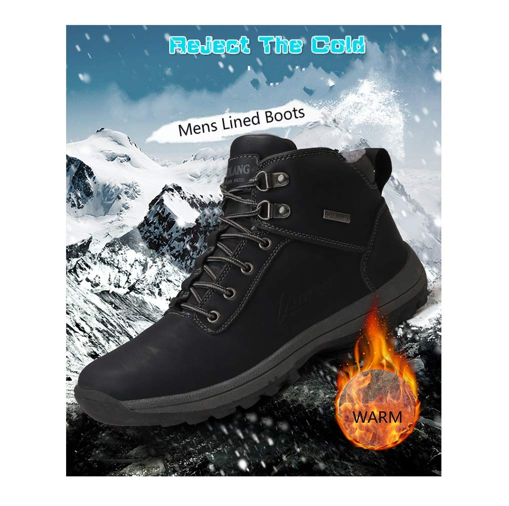 VANDIMI Winter Snow Boots for Men Waterproof Fur Lined Lace Up Hiking Shoes Warm Ankle Non Slip Boots