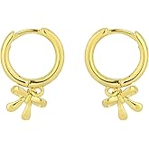 Gold Bow Hoop Earrings for Women, Gold Bowknot Hoop Jewelry Stylish Christmas Earrings for Women Jewelry Gift