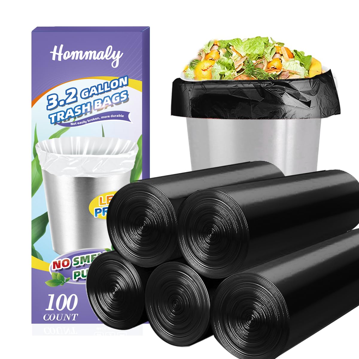 Photo 1 of 3 Gallon 100pcs Small black Trash Bags(Fit 3-3.2 Gal) Plastic Strong black Garbage Bags,Bathroom Trash Can Bin Liners,Waste Basket Liner,Fit 10-13 Liter, 2.6 Gallon,3 Gallon,3.2Gallon (3-Black100)