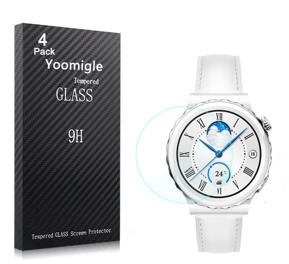 Yoomigle 4 Pack Compatible with Huawei Watch GT 3 Pro 43MM Screen Protector Tempered Glass for Huawei Watch GT3 Pro 43MM Smartwatch Screen Protectors Cover Foils Anti-Scratch