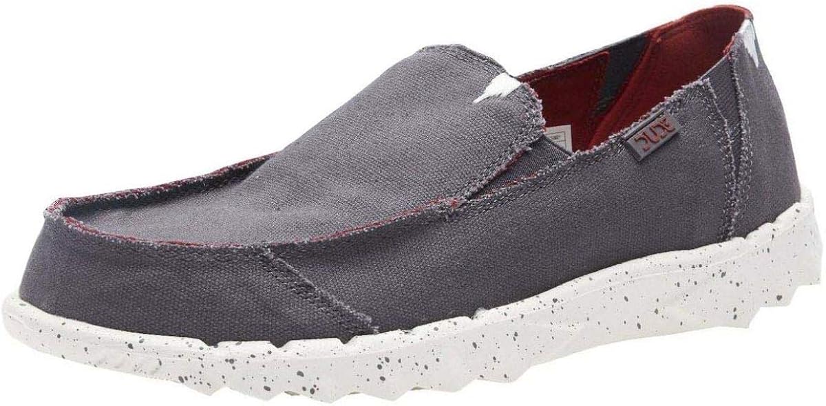 Hey Dude Farty Funk Grey Burgundy Roughcut Canvas Mens Slipons Shoes