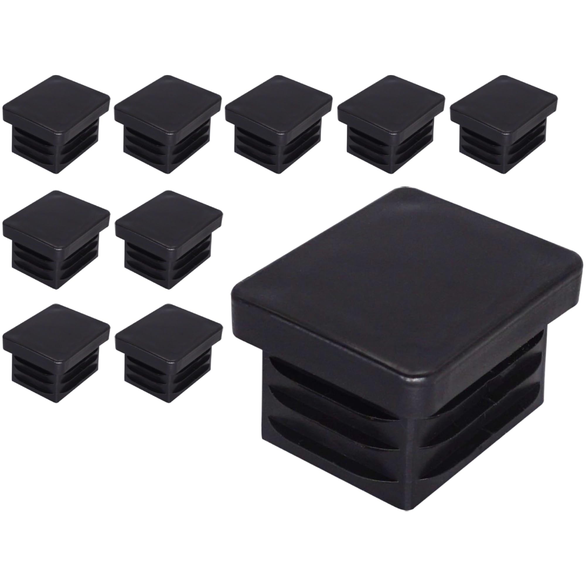 SKIR'CO (10 pcs) Rectangular Plastic Plugs 25 x 30 mm, Mat Tube End Caps, Rectangle Tube Inserts, Fence Post Plugs, Black RAL 9005