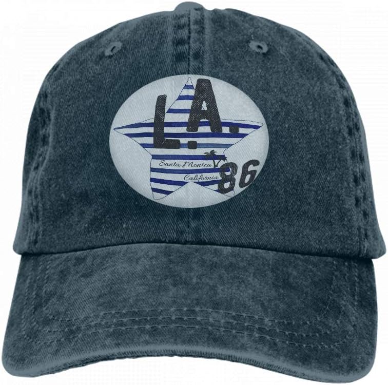 Xunulyn Comfortable Baseball Caps Typography Design la California Santa Monica Beach Printing Navy