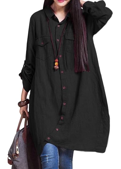 Romacci Frauen-Baumwollleinen Lange Bluse unregelmäßiger Rand Buttons lose beiläufige Weinlese-Spitzen-Hemd-Kleid-Weiß/Violet