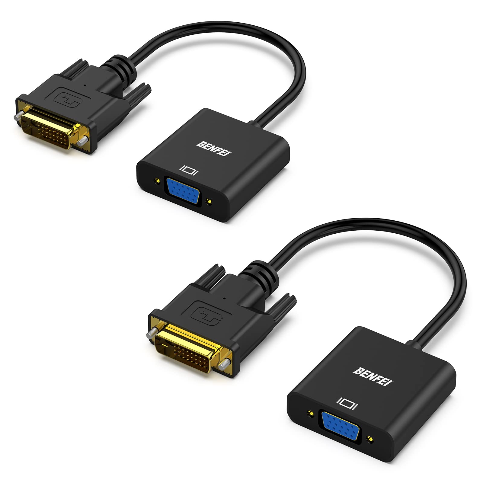 Active DVI-D to VGA Adapter, BENFEI 2 Packs DVI-D 24+1 to VGA Male to Female Adapter