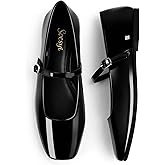 Soesyi Women's Mary Jane Ballet Flats Square Toe Ankle Strap Shoes for Women Adjustable Buckle Soft Dressy Party Wedding