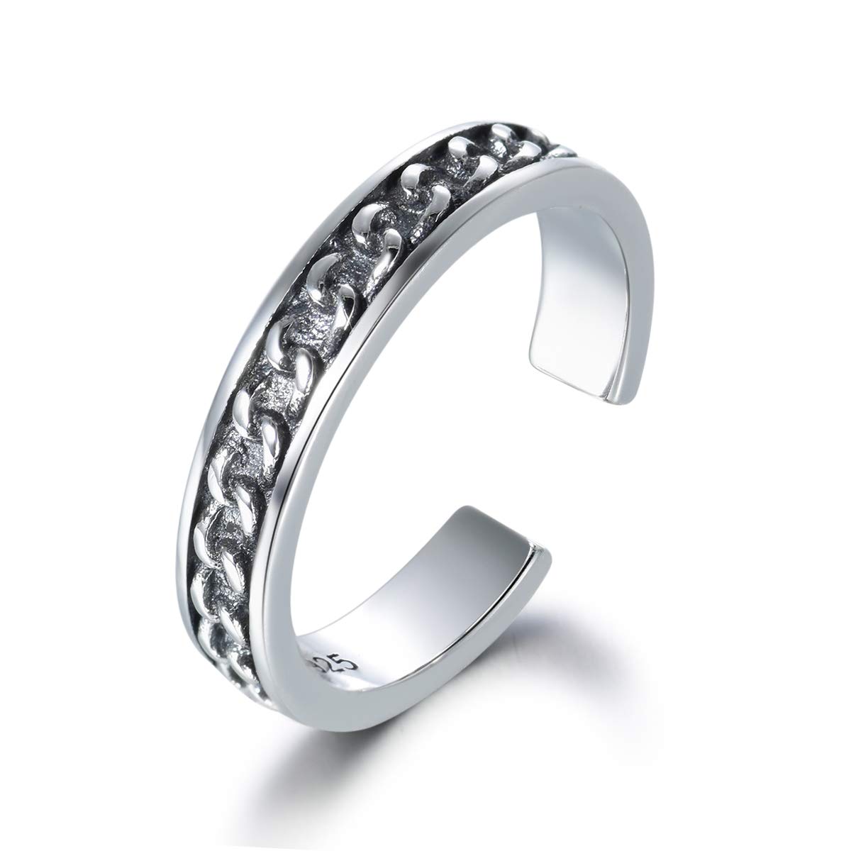 Shuxin 925 Sterling Silver Ring for Women, Adjustable Solid Vintage Silver Thumb Ring, Unisex Resizable Twist Open Finger Ring, Silver Knuckle Toe Rings for Men Ladies Girls, Gift for Christmas