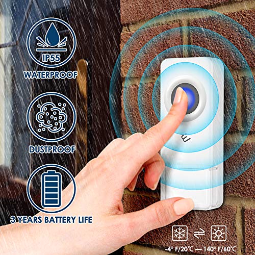 Wireless Doorbell, ELEPOWSTAR Door Bells & Chimes Kit with 1000ft Long
