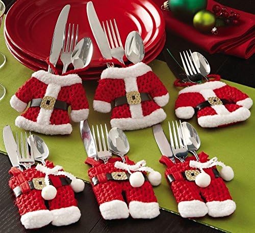 KTLShop Set of 6 Santa Suit Christmas Cutlery Silverware Holder Pockets Decorations