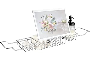 HOMEE Bathtub Tray - Stainless Steel Shower Bathtub Caddy Tray with Removable Book Holder, European Style Extendable Bathtub 