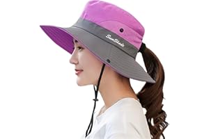 Ruqizhi Sun Hats for Women Ponytail Sun Hats UV Protection Fishing Hats Foldable Mesh Wide Brim UPF 50+