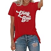 Play Ball T Shirt for Womens Baseball Mama Graphic Tees Summer Short Sleeve Casual Tops