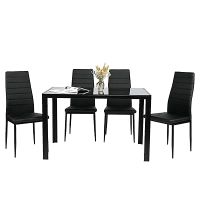 BAHOM 5 Piece Kitchen Dining Set with Glass Table & PU Leather Chairs