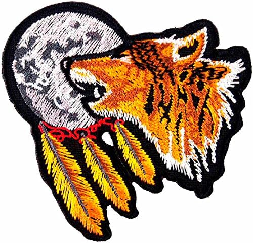Wolf Dream Catcher Full Moon Biker Embroidered Iron on Patch