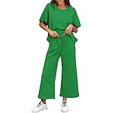 BXBY Women's 2 Piece Outfit Set Summer Lounge Going Out Matching Set Short Sleeve T-Shirt Wide Leg Pants Casual Wear