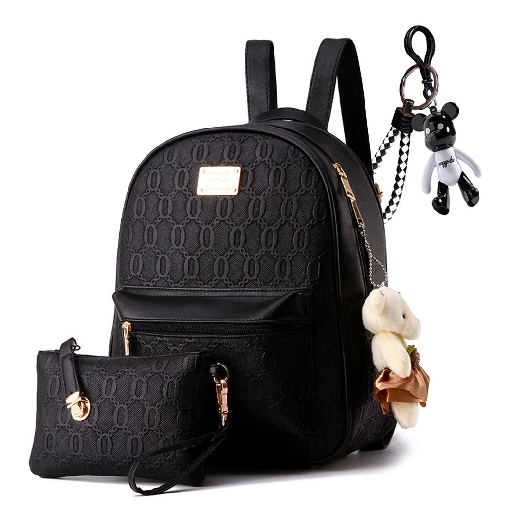 AINUOEY Womens Rucksack Backpacks Anti-theft Totes Top-Handle Handbags Ladies PU Leather 76603 1pcs Set Black