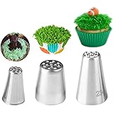 Cake Decorating Tips, 3 Pcs Set Grass Nozzles Stainless Steel Icing Piping Nozzles for Cake Decorating Pastry Fondant Tools (Grass)