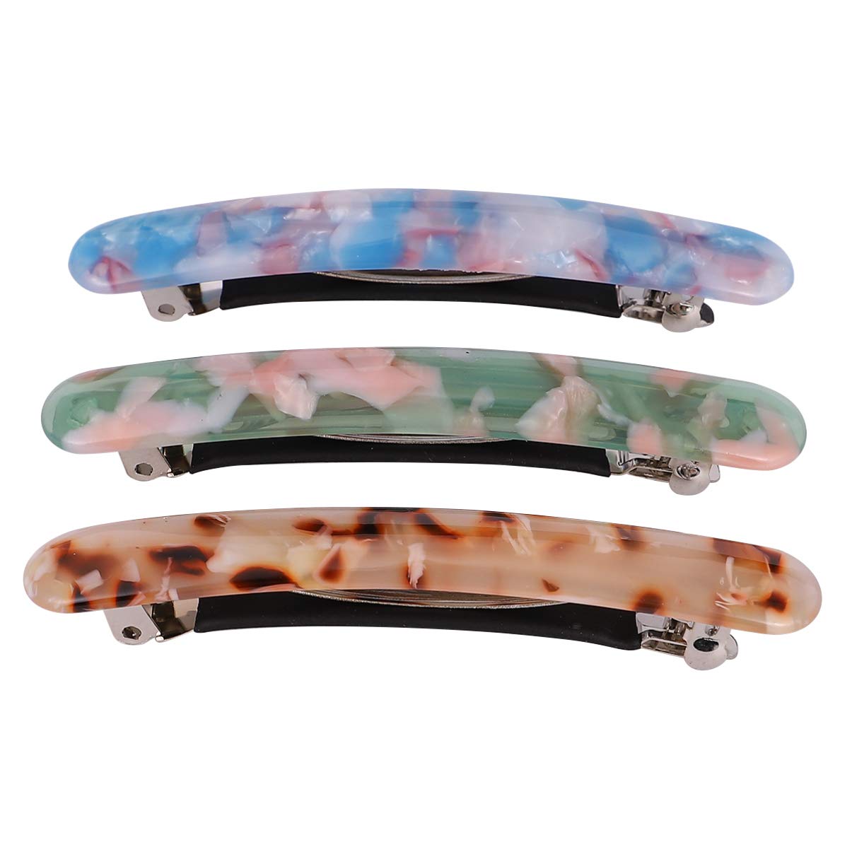FRCOLOR French Hair Barrettes for Women Thick Hair, 3pcs Acrylic Hair Clips Barrettes Bobby Pins (Royal Blue, Green, Tortoiseshell Color)
