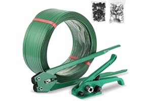 Flyrivergo Polyester (PET) Banding Strapping Kit, 5/8" x 1049' Pallet Packaging Kit, 1100lbs Heavy Huty Strapping Tool, Tensioner Crimper Sealer Tool with 100 Metal Seals, 100 Protector Corners