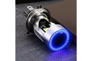 YSY H4 LED Motorcycle Headlight Bulb Hi/Lo Beam 20W 2000LM 6000K Cool White with Blue Angel Eye Daytime Running Light (H4, An