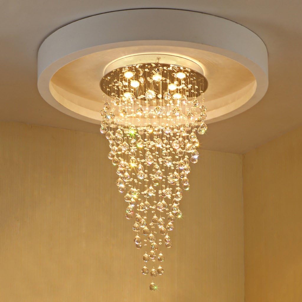 MILUCE Crystal chandelier double staircase chandelier rotating villa meteor shower chandelier