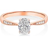 Gem Stone King 10K Rose Gold Gemstone Birthstone and White Diamond Engagement Ring For Women | Oval 7X5MM | Wedding Engagement Anniversary Promise Ring | Sizes 5, 6, 7, 8, 9