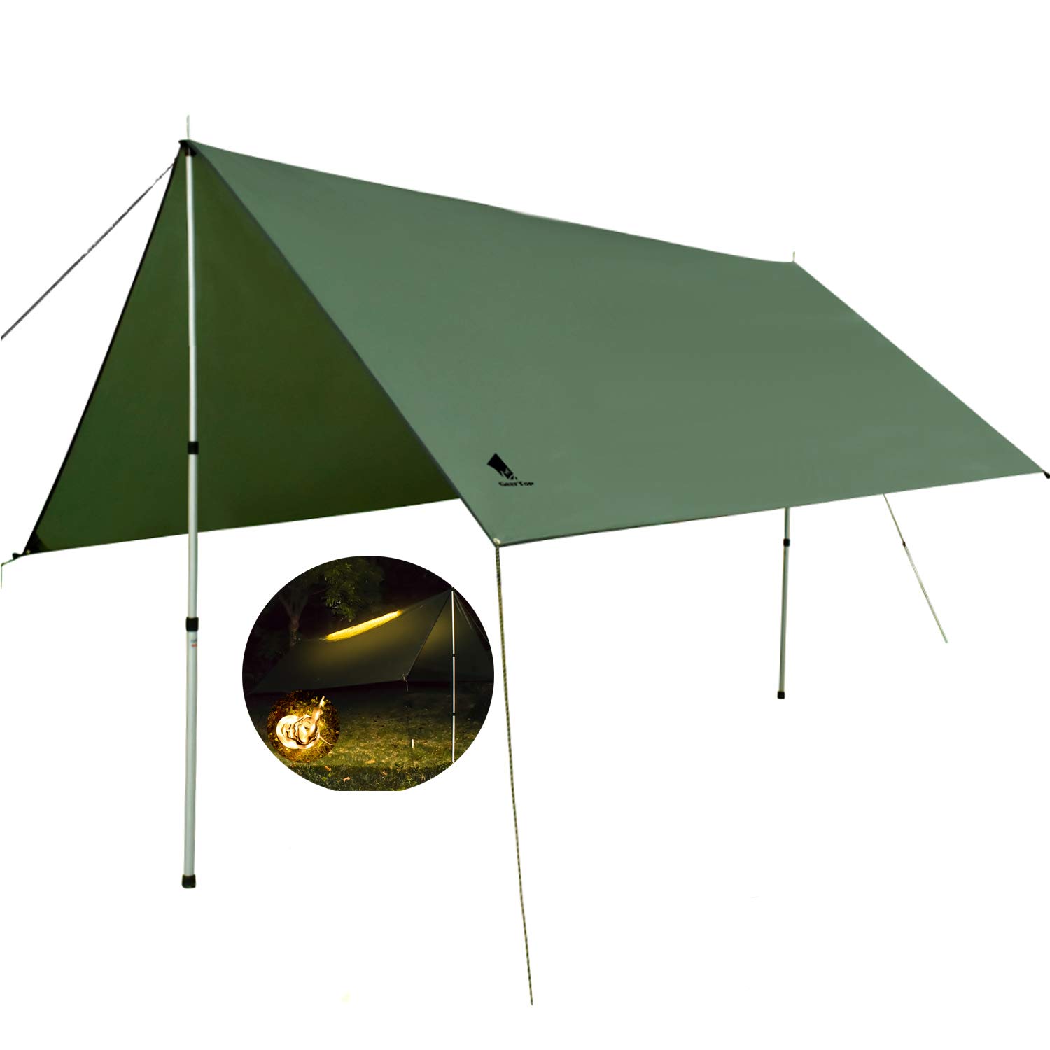 GEERTOP Ultralight Outdoor Hammock Rain Fly Camping Tent Tarp 11.5 x 9.8 ft with LED Strip for Night Lightning, Portable for Camp Travel Home Backyard