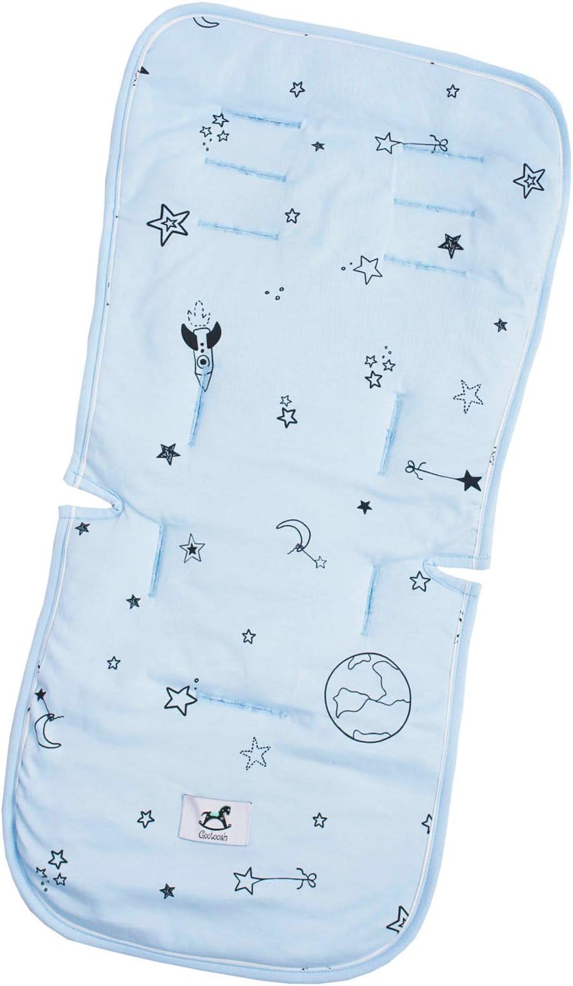 Gootoosh Baby Car Seat Liner - Stroller Pad Cushion - Made from 100% Organic Cotton โ Universal Padded Cover Liner for Toddler Stroller High Chair or Car Seat โ Washable Breathable Liner (Blue)