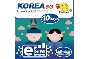 HAPPY TELECOM Happy 5G eSim South Korea 10Days Unlimited Data Travel eSim | 8GB of 5G High-Speed Data Then 256kbps | Support iPhone & Android Devices | Easy Activation | No Need Registration