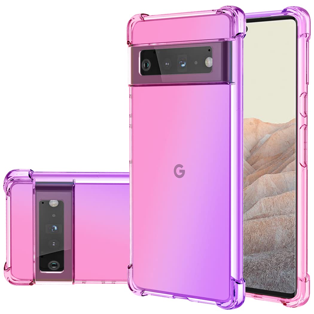 Jhxtech for Google Pixel 6 Pro Case, Clear Cute Gradient Phone Case Slim Anti Scratch Flexible TPU Cover Shockproof Protective Case for Google Pixel 6 Pro (Pink/Purple)