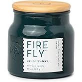 Paddywax Scented Candles Firefly Sol Collection Soy Wax Candle in Glass Jar with Wood Lid, 10-Ounce, Azure Waters