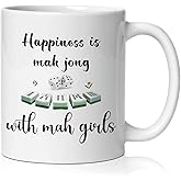 BEHIFL Mahjong Gifts Mug, Mah Jong Gifts for Women Coffee Cup Ceramic, Gift for Mah Jong Players Lovers, Happiness is Mahjong Ceramic Coffee Tea Mug 11 oz