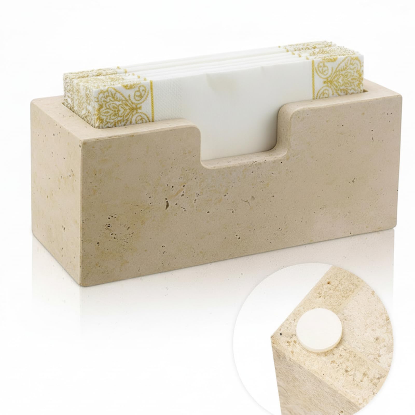 Photo 1 of ***DAMAGE -SELLING AS IS ***Beeveer Natural Travertine Guest Towel Holder Disposable Napkin Tray Dinner Paper Hand Basket for Bathroom Kitchen Restaurant Table Countertop (Guest Towel Holder)